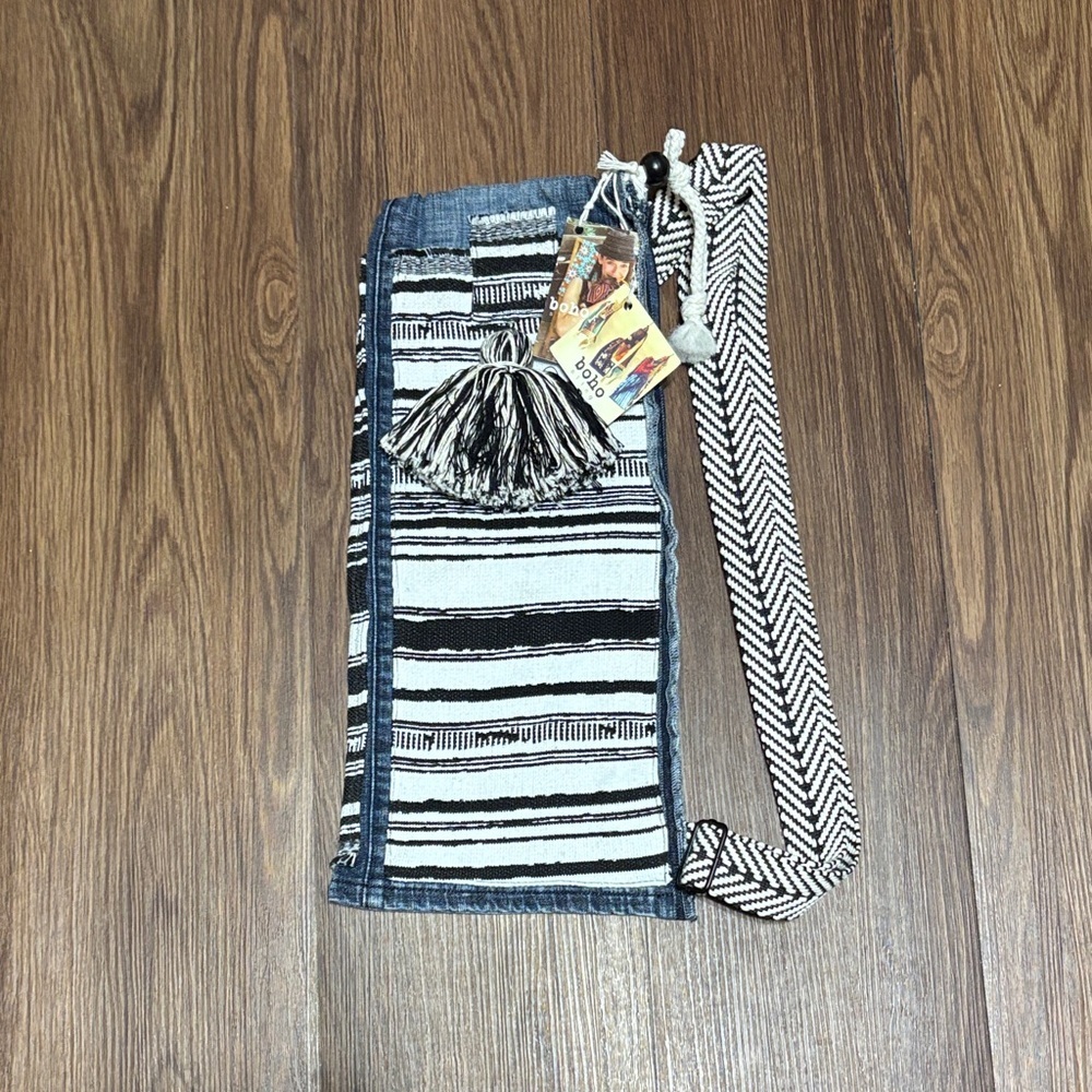 Boho Sling Black, White & Denim Crossbody Bag